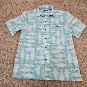 Caribbean Joe Island Supply Co Mens Small Light Green Fish Button Down T-Shirt